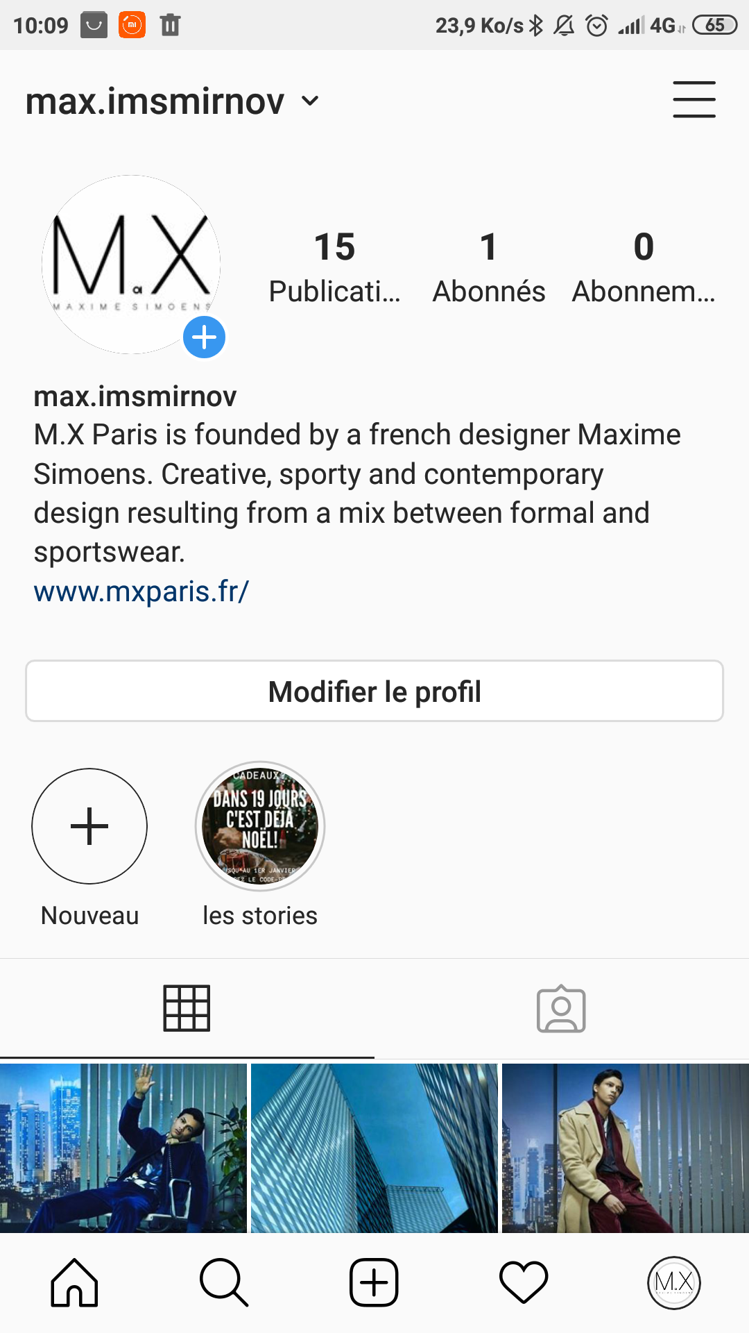 exemple d'une page sur Instagram pour M.X.Paris créé par un étudiant