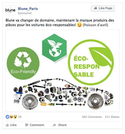 exemple d'une publication sur Facebook pour le Blune créé par un étudiant