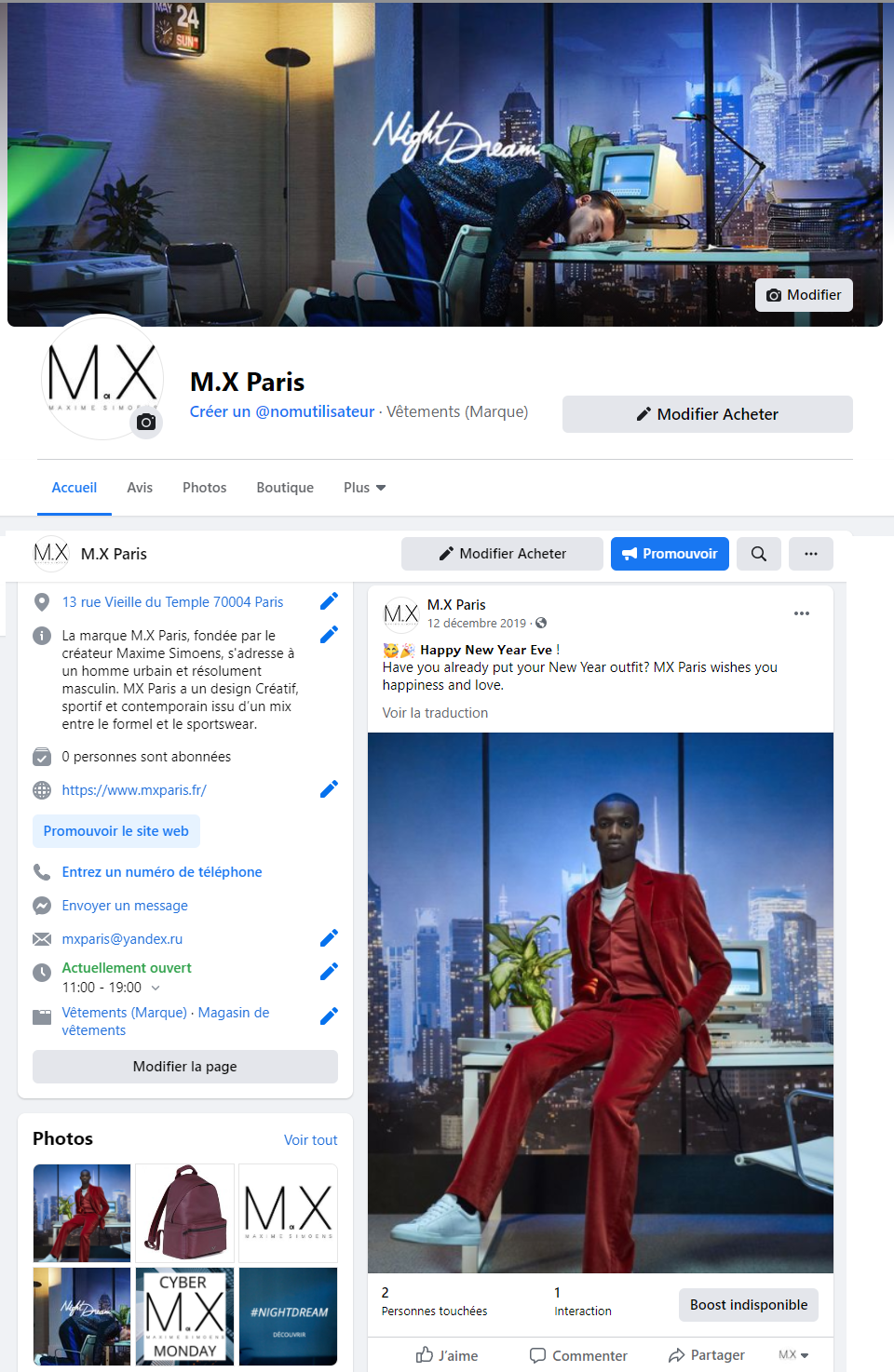 exemple d'une page surFacebook pour M.X.Paris créé par un étudiant