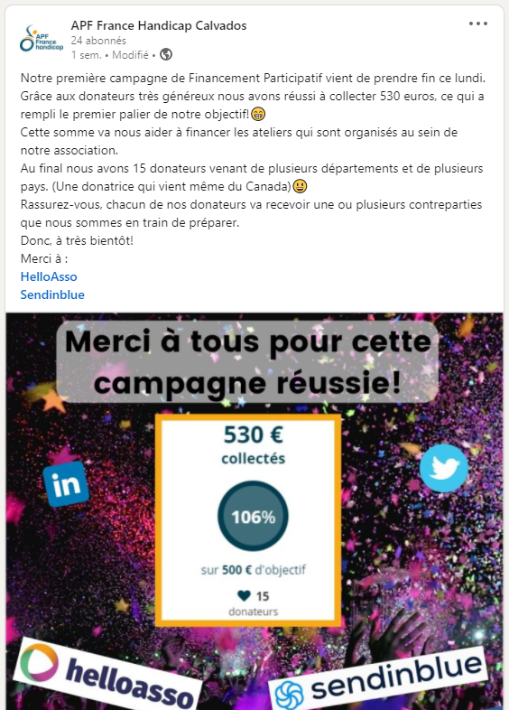 exemple d'une publication sur Twitter pour le Blune créé par un étudiant